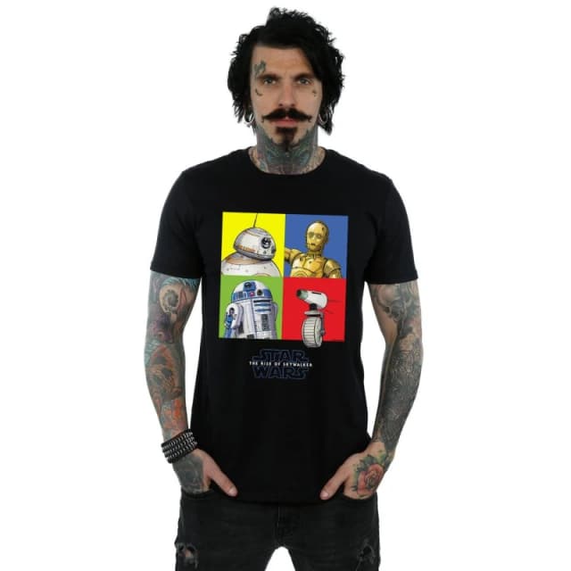 Disney Men Star Wars The Rise Of Skywalker Droid Squares T-Shirt in Black Size: Small Black S Male 5059400138658