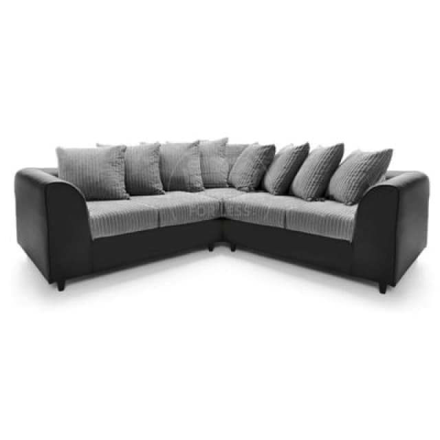 Furnishings For Less UK Ferguson Black And Grey 5 Seater Fabric Corner Sofa L Shaped Jumbo Cord - Scatter Back