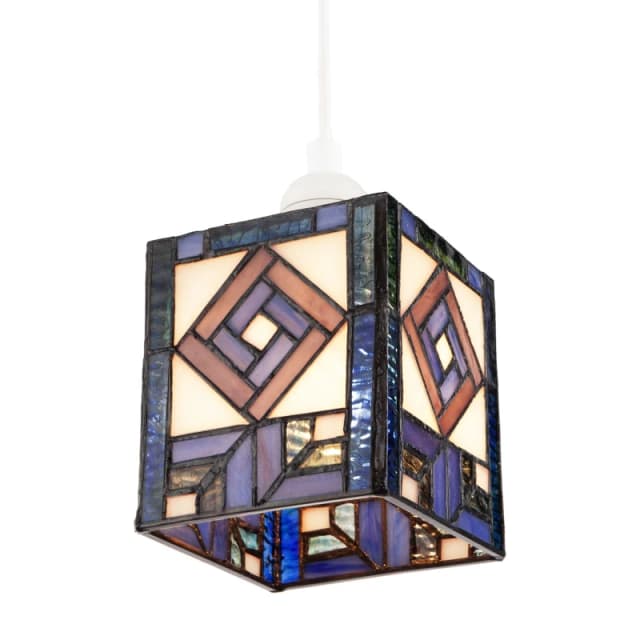 Happy Homewares Classic Art Denergy savingTiffany Square Box Pendant Shade in Blue & Purple Blue Unisex
