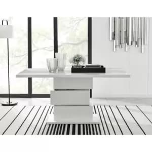 Furniturebox Apollo White High Gloss and Chrome 6 Seater Dining Table with Statement Structural Plinth Leg for Stunning Modern Dining Room