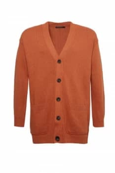 Mens French Connection Overdyed Tape Cotton Cardigan Burnt Orange