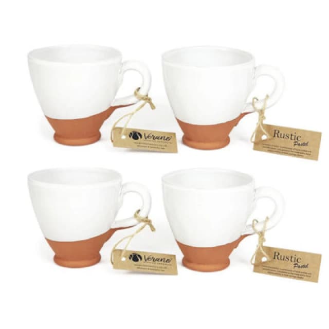 Verano Spanish Ceramics Rustic Pastel Half Dipped Terracotta Kitchen Set Of 4 Everyday Cups White 9.5Cm