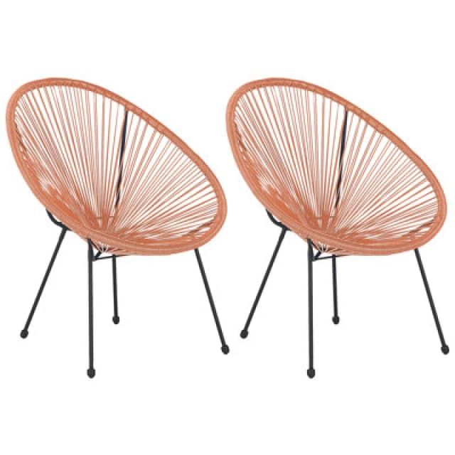 Beliani Set Of 2 Garden Chairs Acapulco Ii Pe Rattan Orange