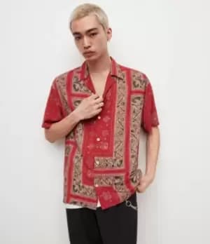 AllSaints Mens Shroom Bandana Print Shirt, Red, Size: M