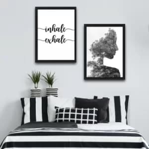 Inhale Exhale Set Multicolor Decorative Framed Painting (2 Pieces)
