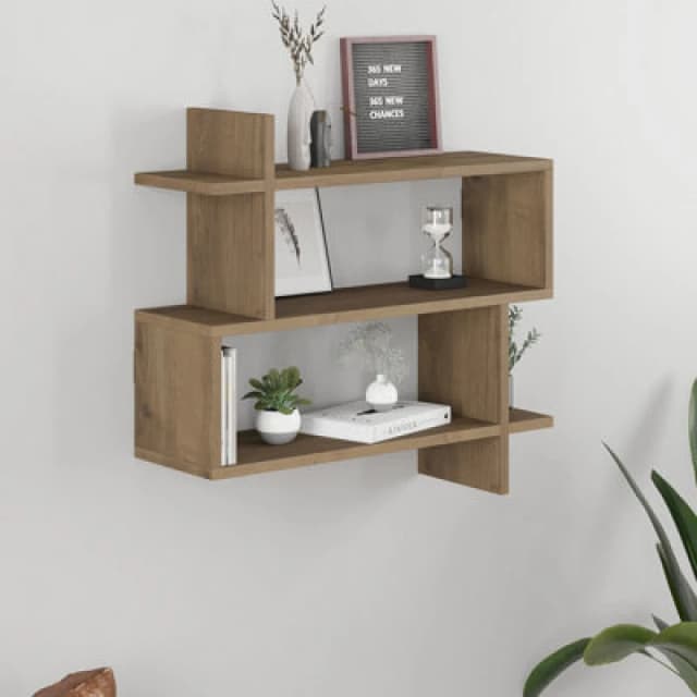 Decortie Paralel Wall Mounted Modern Bookcase Display Unit 2-Tier Sleek Design Dark Oak Effect 70X22X66 Cm