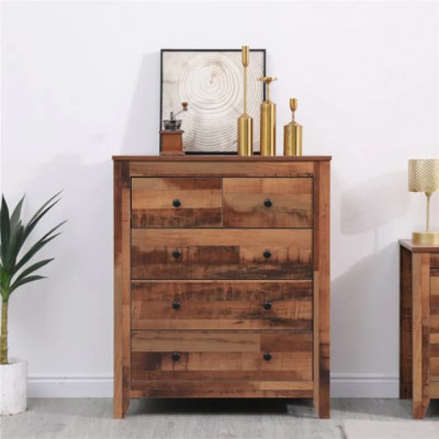 Furniturehmd Chest Of Drawers, 5-Drawer Organiser Unit,wooden Storage Cabinet,industrial Style