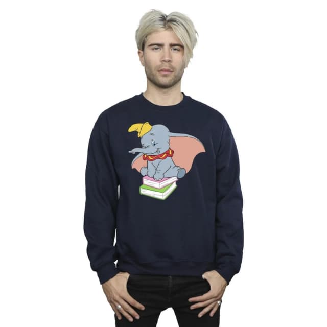 Disney Men Dumbo Sitting On Books Sweatshirt in Navy Size: Small Navy S Male 5063153512979