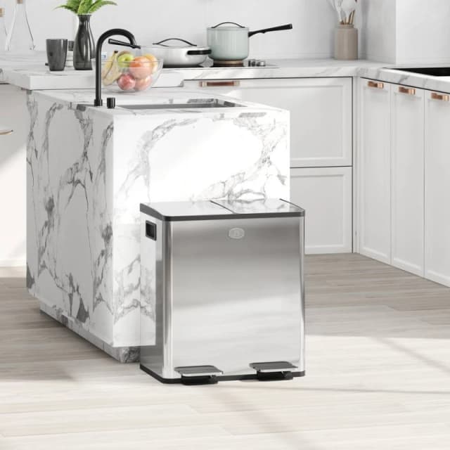 HOMCOM 2 x 20L Dual Kitchen Bin Pedal Bin for Recycling & Waste in Silver Silver Unisex