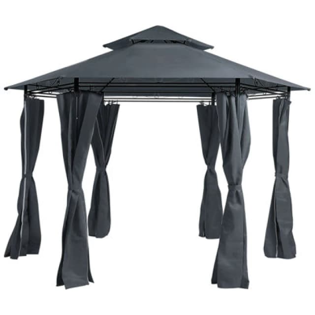 Beliani Gazebo Portel Metal 350 Cm 350 Cm Graphite Grey