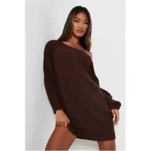 I Saw It First Slouchy Off The Shoulder Striped Jumper Dress - Brown