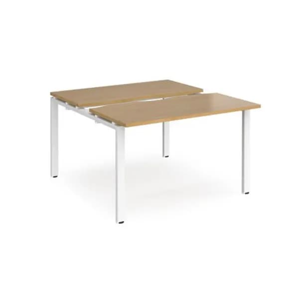 Adapt Bench Desk 2 Person Rectangular Desks 1200mm With Sliding Tops Oak Tops With White Frames 1200mm Depth Adapt Oak STE1212-WH-O