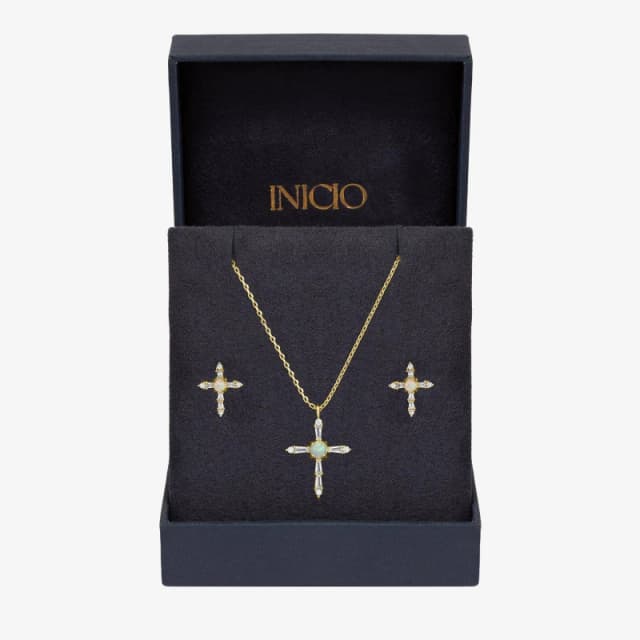 Inicio Cubic Zirconia and Opal Cross Set - Gift Box Jewellery Sets One Size Gold 73379810000