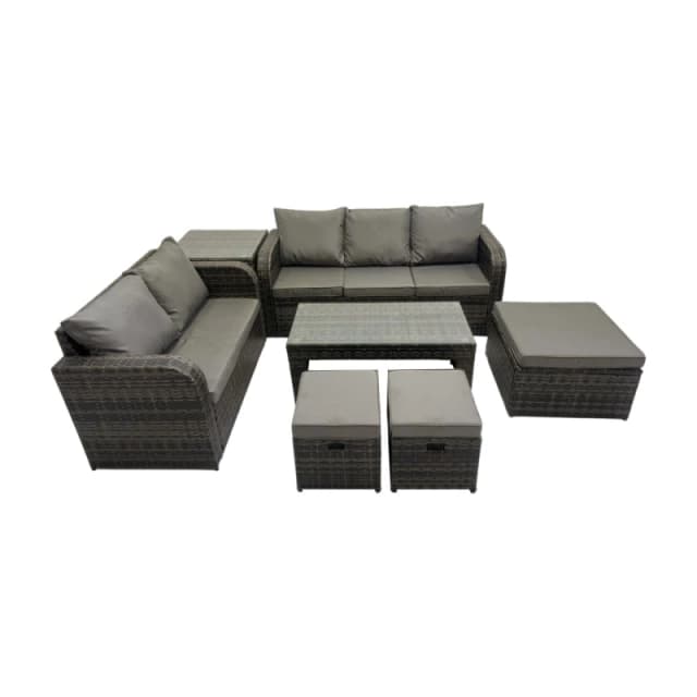 Fimous 3 Seater Sofa Love Sofa Coffee Table with 3 Footstools Side Table in Dark Grey Dark Grey Unisex