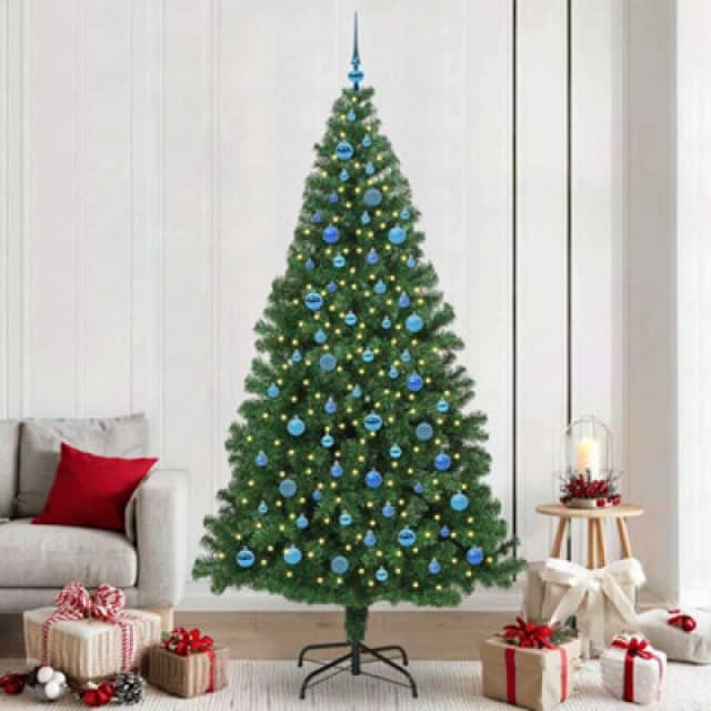 vidaXL Artificial Christmas Tree with 300 LEDs with Stand, Blue Balls Green 240 cm, Green 3396938