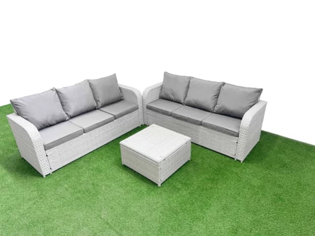 Fimous Outdoor Garden Furniture Sets 6 Seater Wicker Rattan Furniture Sofa Sets with Square Coffee Table high Back Lounge Sofa Light Grey Light Grey