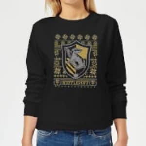 Harry Potter Hufflepuff Crest Womens Christmas Sweatshirt - Black