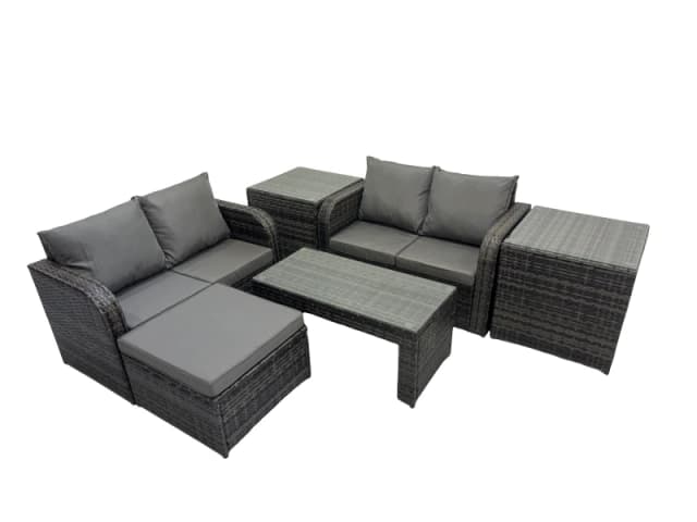Fimous Garden Outdoor Furniture Set with 2 Side Tables Big Stool in Dark Grey Dark Grey Unisex
