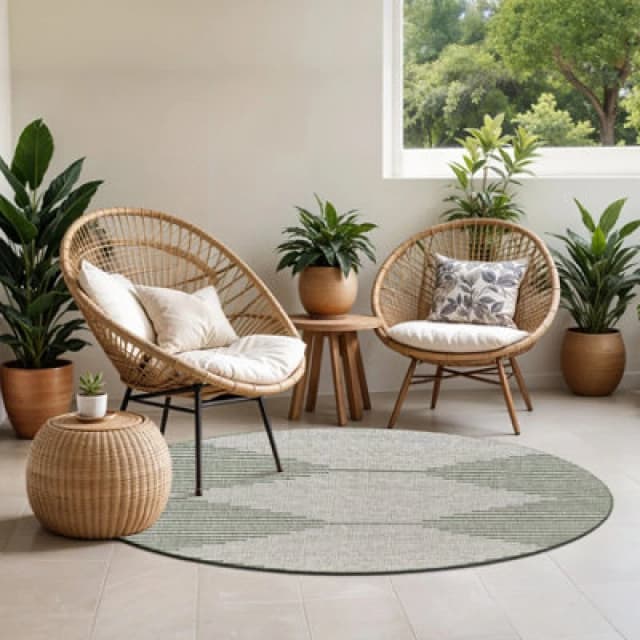 Livabliss Round In- & Outdoor Global Moss/grey Dolly Area Rug 160 X 160 Cm - Easy To Clean, Perfect For Balcony, Kitchen Or Dining Room