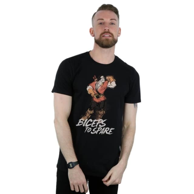 Disney Men Beauty And The Beast Gaston Biceps To Spare T-Shirt in Black Size: Small Black S Male 5057864457216