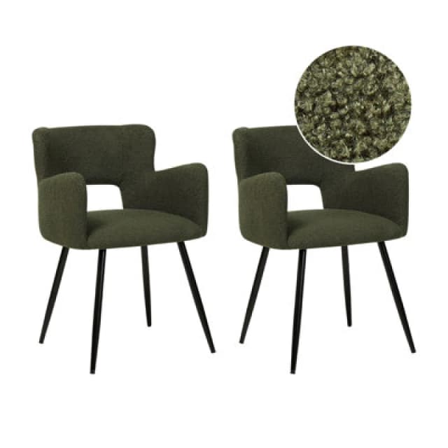 Beliani Set Of 2 Dining Chairs Sanilac Boucle Dark Green