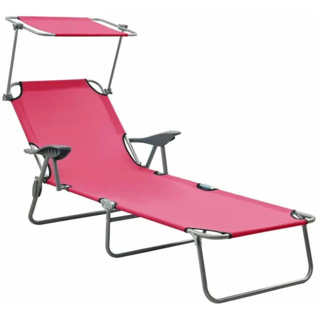 VIDAXL Sun Lounger with Canopy Steel Pink Vidaxl 8720286072875
