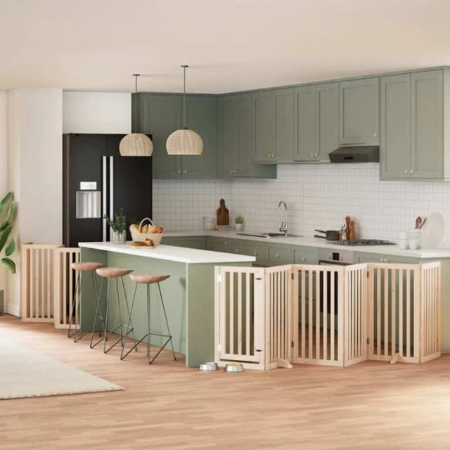 vidaXL Dog Gate with Door Foldable 12 Panels 600cm Poplar Wood, Brown 3155645