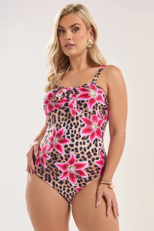 Yours Womens Leopard Tie Front Bandeau Swimsuit Size: 14 Multicolor Female 14