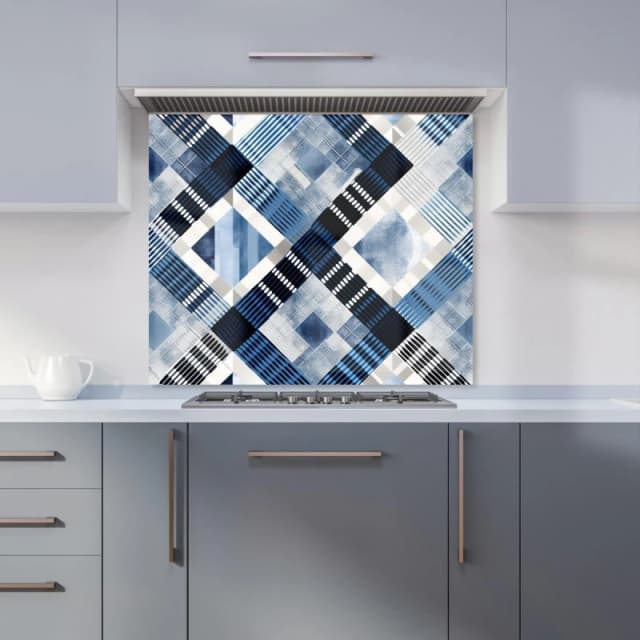 Warren Reed - Designer Checkered Square Black & Blue Kitchen Splashback Size: 600mm x 750mm Blue Unisex 600mm x 750mm