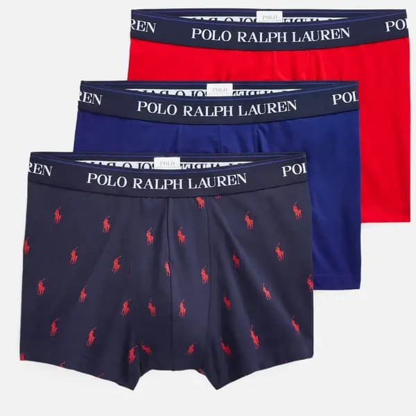 Polo Ralph Lauren Mens Classic 3 Pack Trunks - Newport Navy Allover/Heritage Royal/Regal Red - XL