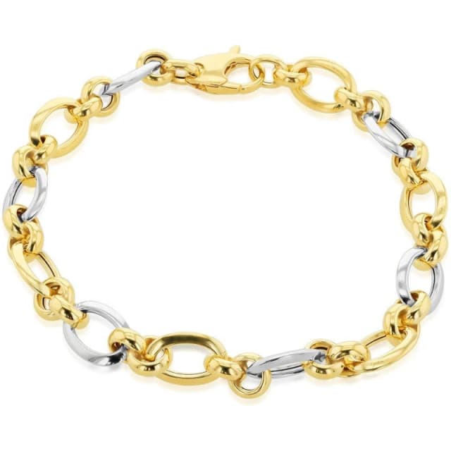 Be You 9ct Gold Oval and Round Link Bracelet Yellow And Whit female 7.75in