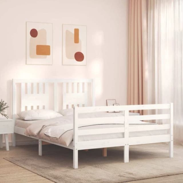 VIDAXL Bed Frame without Mattress White Double Solid Wood Vidaxl 8720845997175