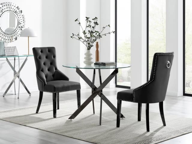 FurnitureboxUK FurnitureboxUK Novara 100cm Round Black Leg Dining Table & 2 Belgravia Black Leg Chairs Black One Size Unisex 5056784304440