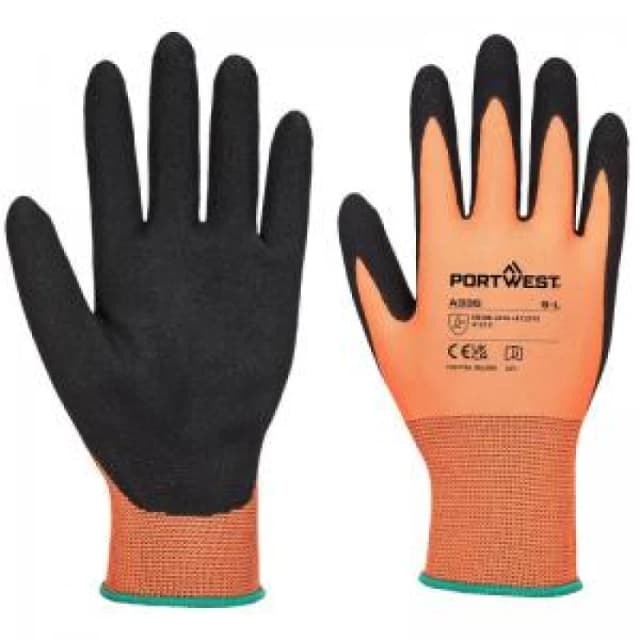 Portwest Dermi Grip NPR15 Nitrile Sandy Gloves A335O8RS Colour: Orange / Black