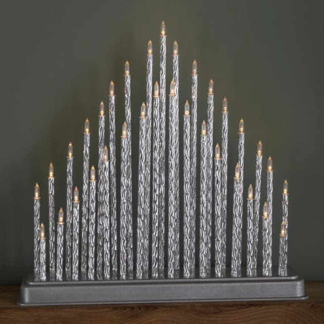 33cm Battery Operated Silver Light up Christmas Candle Bridge with 33 Warm White LEDs
