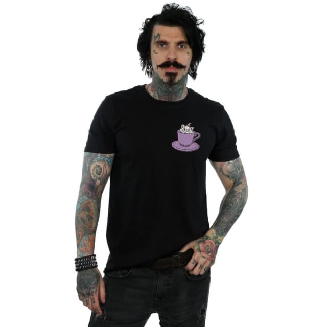 Disney Men Aristocats Marie In Cup Breast Print T-Shirt in Black Size: Small Black S Male 5059114960828