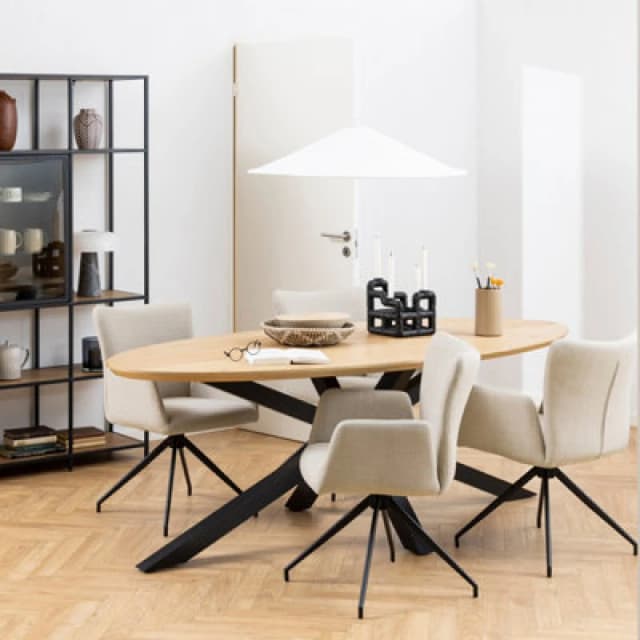 Furniture To Go Heaven Dining Table In Oak & Black Metal Base (L) 220Cm Seats Up To 6