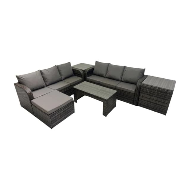 Fimous 3 Seater Sofa Coffee Table with Big Footstool 2 Side Tables Dark Grey Dark Grey Unisex