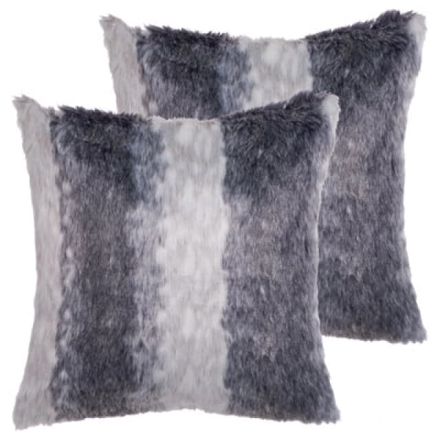 Beliani Set Of 2 Decorative Cushions Hordeum Faux Fur 45 X 45cm Grey Striped