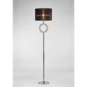 Florence round floor lamp with Black shade 1 bulb polished chrome / crystal