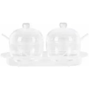 Sugar Pot Vintage Sauce Dish Transparent Condiment Pots With Spoon And Tray Durable Containers Set Of 2 w10 x d12 x h22cm - Premier Housewares