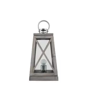 Grey Wood and Chrome Lantern Table Lamp