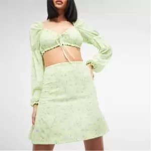 Missguided Floral Print Shirred Crinkle Mini Skirt - Multi