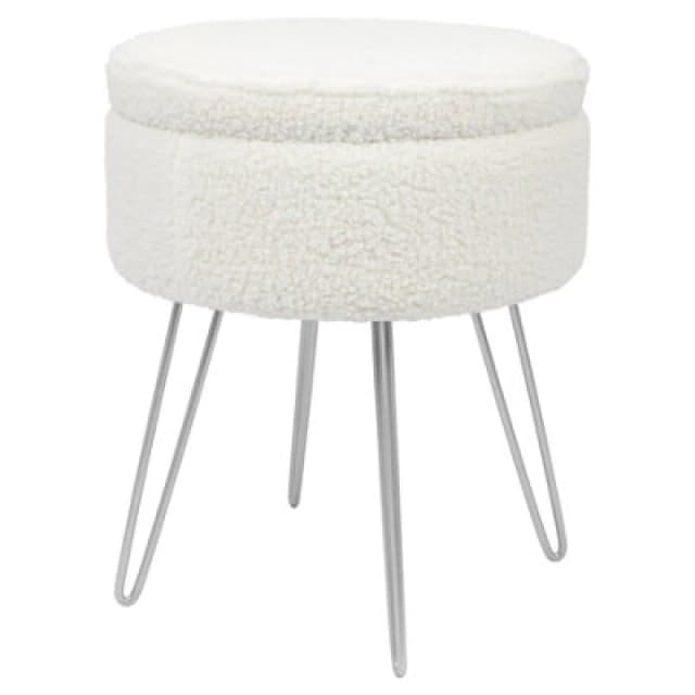 Harbour Housewares Boucle Storage Footstool - Round Modern Dressing Table Footstool Vanity Seat Chairs - 46 X 37Cm Silver Legs