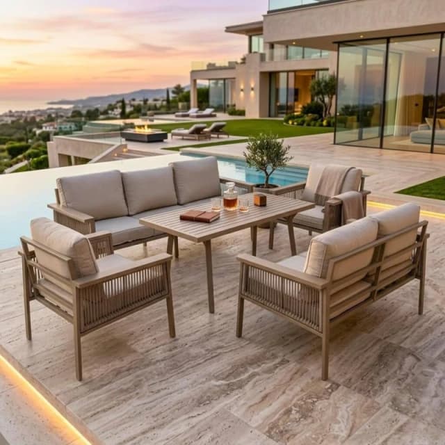 Shatchi Luxury Outdoor Aluminium Sofa Set - Modern Garden Furniture with Coffee Table in Beige Beige Unisex