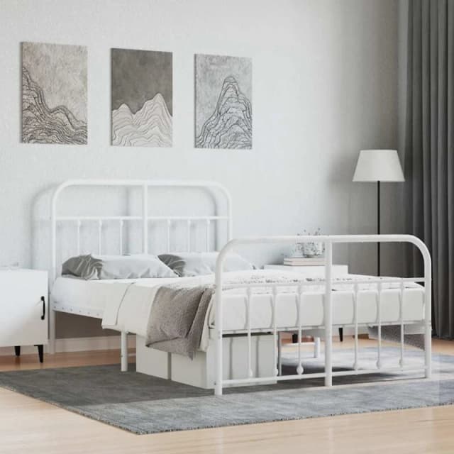 VIDAXL Metal Bed Frame without Mattress with Footboard White 120x190cm Vidaxl 8720845881856