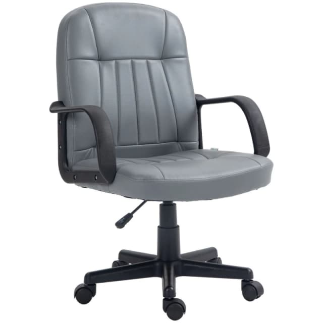 HOMCOM Pu Leather Office Chair Swivel Home Mid-back Computer Desk Chair, Grey 921-691V00GY