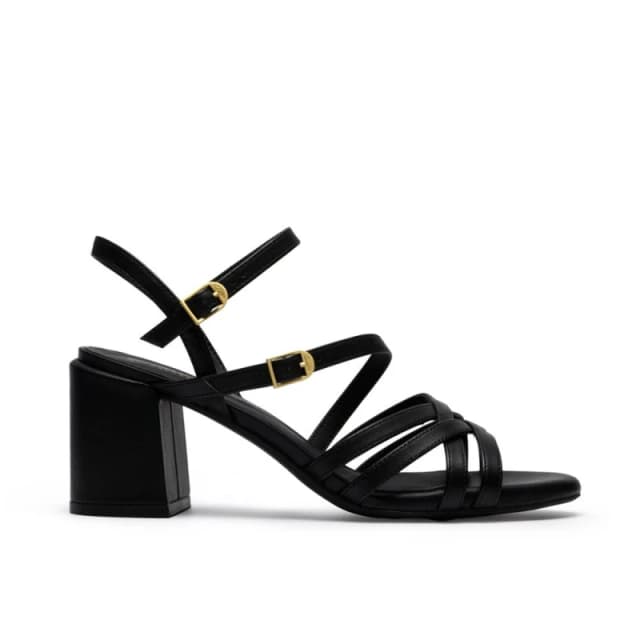 Clarks Womens Ezoria Strap Black Leather Heeled Sandals Size: 3-Standard Fit Black Female 3-Standard Fit