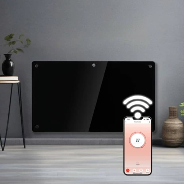 Futura 1500W WIFI Glass Electric Panel Heater Radiator Black Wall Mounted Black Unisex