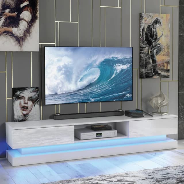 Creative Furniture Bloom TV Unit 180cm - White with Gloss Doors & LED Lights White Unisex